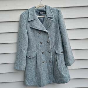 Marvin Women’s L Blue Tweed Double Breasted Coat Jacket Preppy Retro